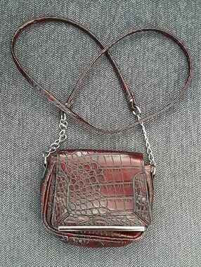 Merona Croc-Embossed Crossbody Bag in Dark Brown with Silver Hardware